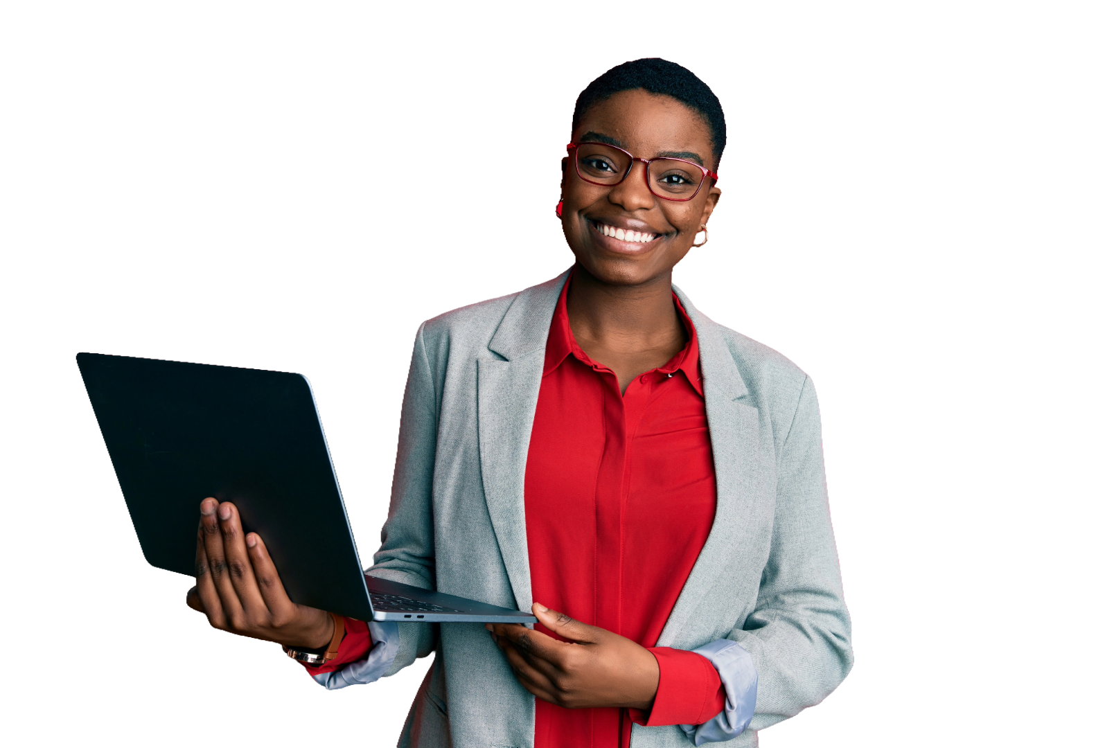 Young Businesswoman Holding Laptop